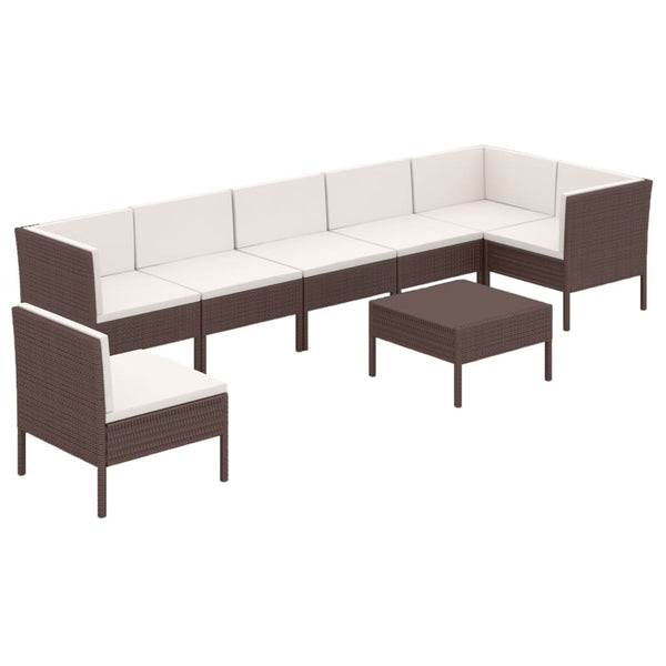 vidaXL 8-piece Garden Lounge Set with Cushions Poly Rattan Brown