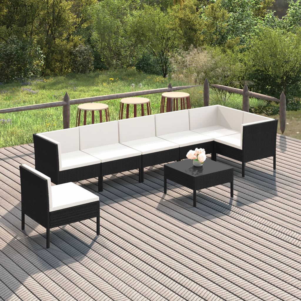 vidaXL 8-piece Garden Lounge Set with Cushions Poly Rattan Black