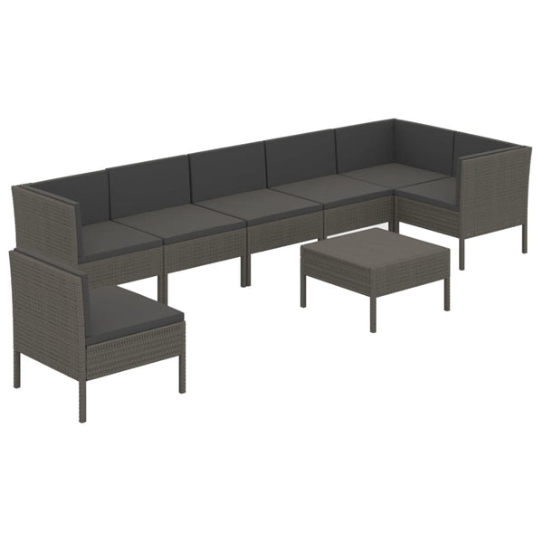 vidaXL 8-piece Garden Lounge Set with Cushions Poly Rattan Grey