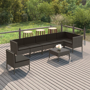 vidaXL 8-piece Garden Lounge Set with Cushions Poly Rattan Grey