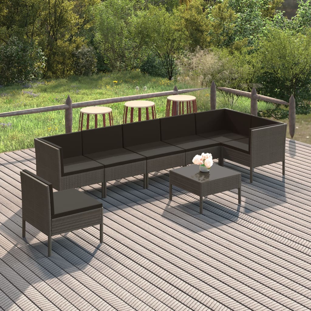 vidaXL 8-piece Garden Lounge Set with Cushions Poly Rattan Grey