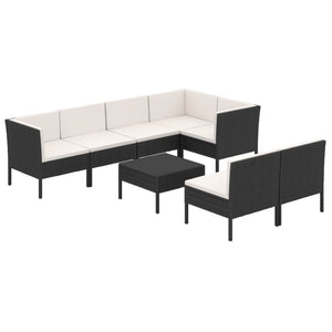 vidaXL 8-piece Garden Lounge Set with Cushions Poly Rattan Black