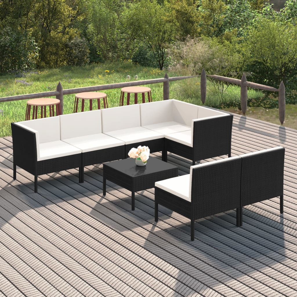vidaXL 8-piece Garden Lounge Set with Cushions Poly Rattan Black