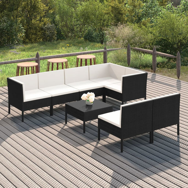 vidaXL 8-piece Garden Lounge Set with Cushions Poly Rattan Black