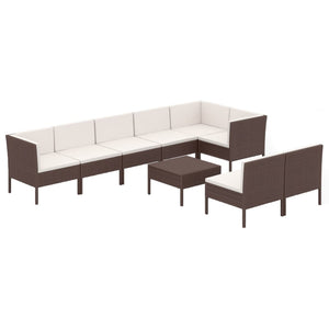 vidaXL 9-piece Garden Lounge Set with Cushions Poly Rattan Brown