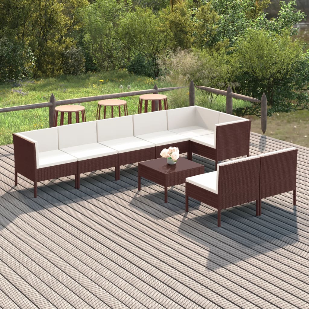 vidaXL 9-piece Garden Lounge Set with Cushions Poly Rattan Brown