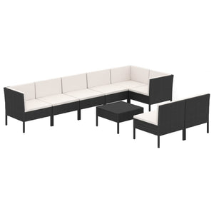 vidaXL 9-piece Garden Lounge Set with Cushions Poly Rattan Black