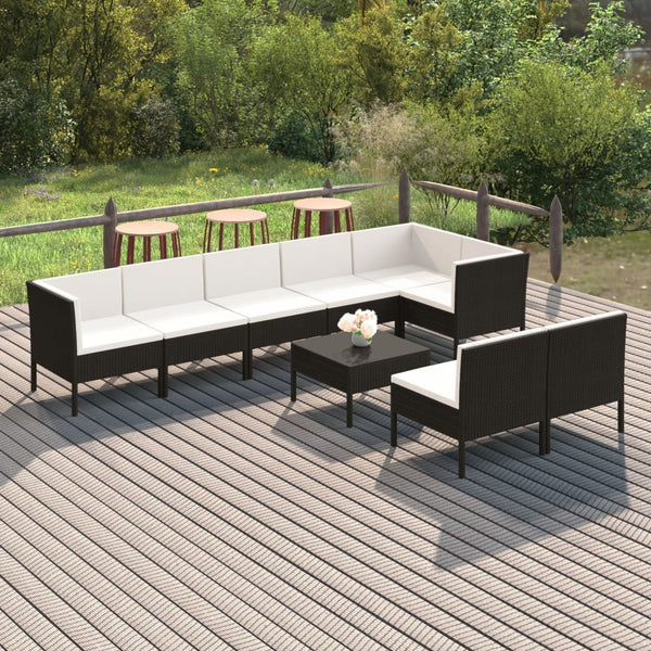 vidaXL 9-piece Garden Lounge Set with Cushions Poly Rattan Black
