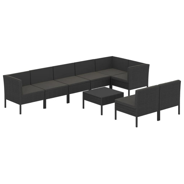 vidaXL 9-piece Garden Lounge Set with Cushions Poly Rattan Black