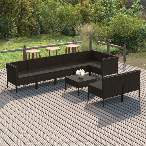 vidaXL 9-piece Garden Lounge Set with Cushions Poly Rattan Black