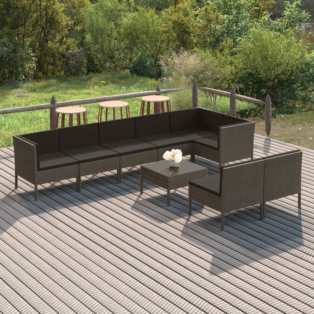 vidaXL 9-piece Garden Lounge Set with Cushions Poly Rattan Grey