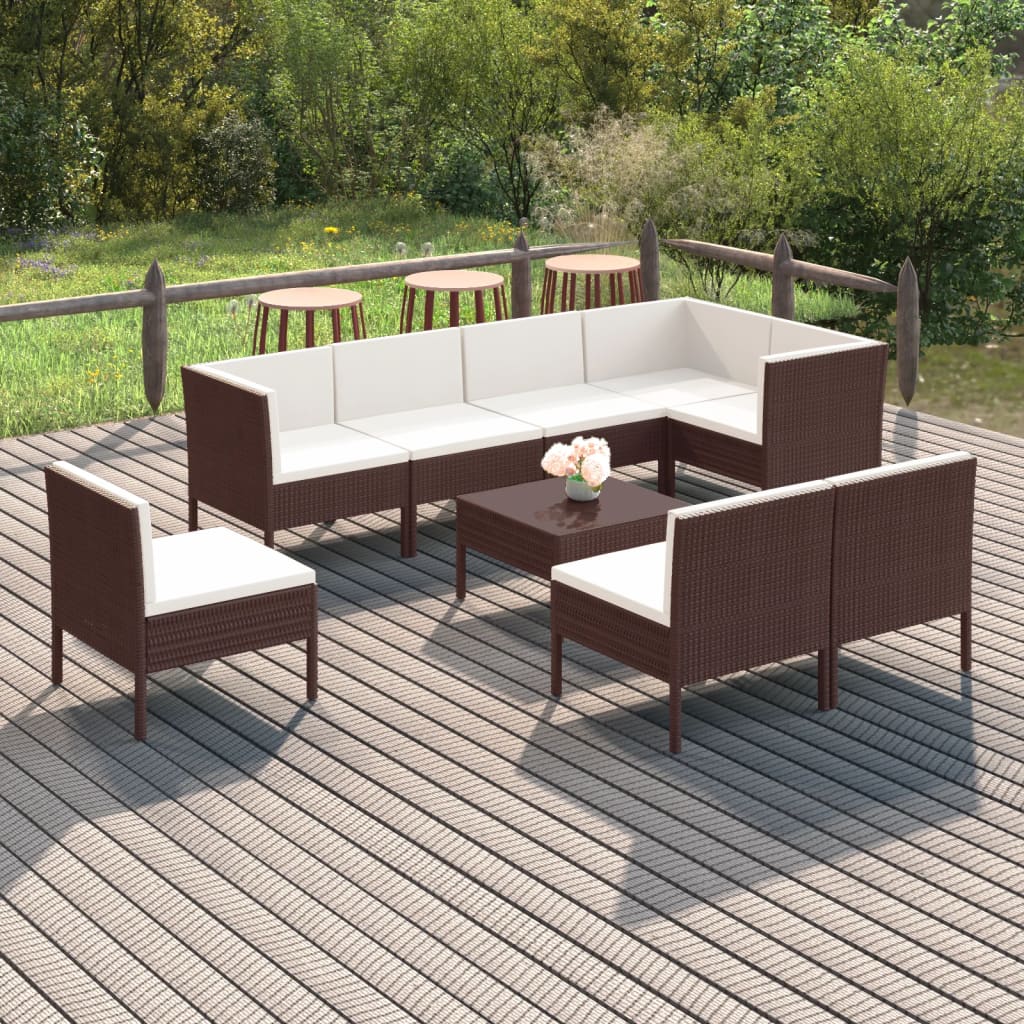 vidaXL 9-piece Garden Lounge Set with Cushions Poly Rattan Brown