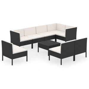 vidaXL 9-piece Garden Lounge Set with Cushions Poly Rattan Black