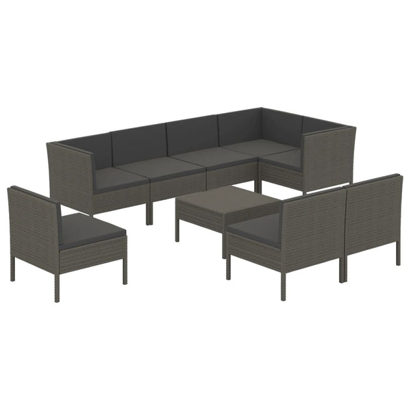 vidaXL 9-piece Garden Lounge Set with Cushions Poly Rattan Grey