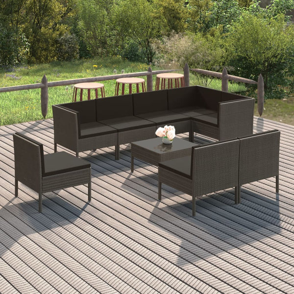 vidaXL 9-piece Garden Lounge Set with Cushions Poly Rattan Grey