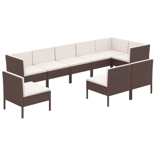 vidaXL 9-piece Garden Lounge Set with Cushions Poly Rattan Brown