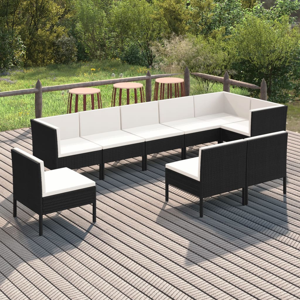 vidaXL 9-piece Garden Lounge Set with Cushions Poly Rattan Black