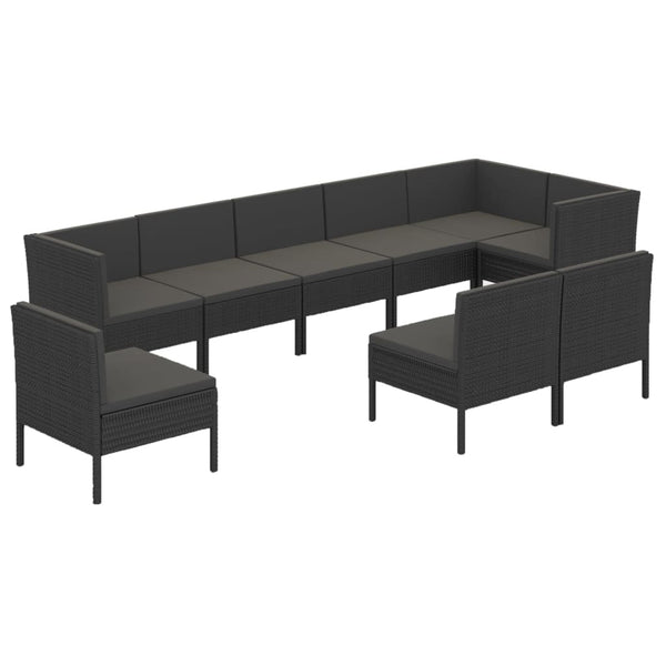 vidaXL 9-piece Garden Lounge Set with Cushions Poly Rattan Black