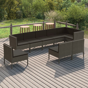 vidaXL 9-piece Garden Lounge Set with Cushions Poly Rattan Grey