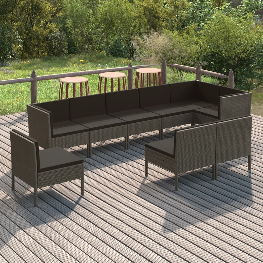 vidaXL 9-piece Garden Lounge Set with Cushions Poly Rattan Grey