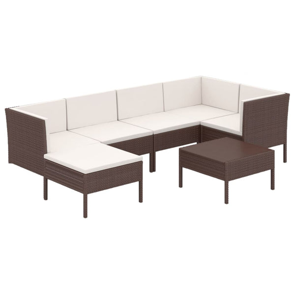 vidaXL 7-piece Garden Lounge Set with Cushions Poly Rattan Brown