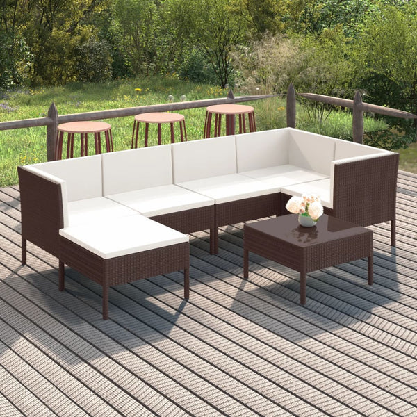 vidaXL 7-piece Garden Lounge Set with Cushions Poly Rattan Brown