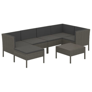 vidaXL 7-pc. Garden Lounge Set with Cushions Poly Rattan Grey