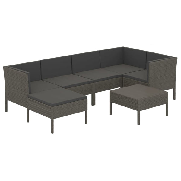 vidaXL 7-pc. Garden Lounge Set with Cushions Poly Rattan Grey