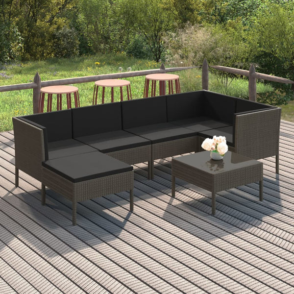 vidaXL 7-pc. Garden Lounge Set with Cushions Poly Rattan Grey