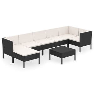 vidaXL 8-piece Garden Lounge Set with Cushions Poly Rattan Black