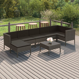vidaXL 8-piece Garden Lounge Set with Cushions Poly Rattan Grey