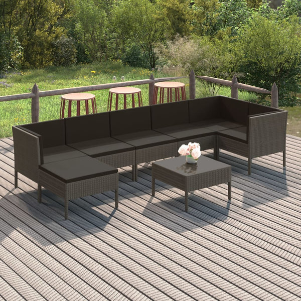 vidaXL 8-piece Garden Lounge Set with Cushions Poly Rattan Grey