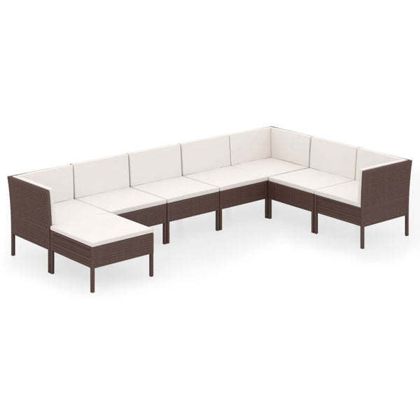 vidaXL 8-piece Garden Lounge Set with Cushions Poly Rattan Brown