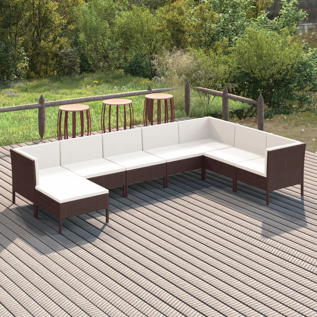 vidaXL 8-piece Garden Lounge Set with Cushions Poly Rattan Brown
