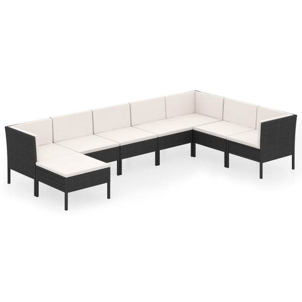 vidaXL 8-piece Garden Lounge Set with Cushions Poly Rattan Black