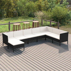 vidaXL 8-piece Garden Lounge Set with Cushions Poly Rattan Black