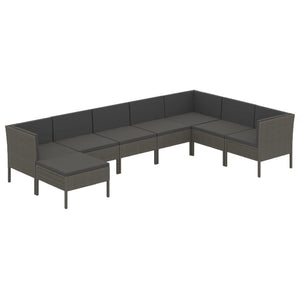 vidaXL 8-piece Garden Lounge Set with Cushions Poly Rattan Grey