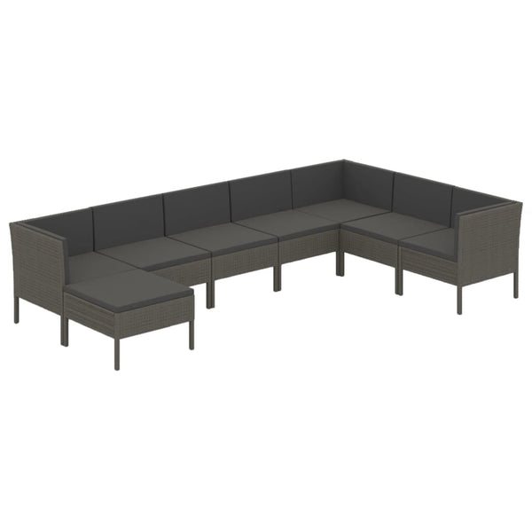 vidaXL 8-piece Garden Lounge Set with Cushions Poly Rattan Grey