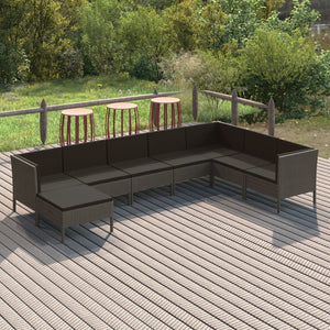 vidaXL 8-piece Garden Lounge Set with Cushions Poly Rattan Grey