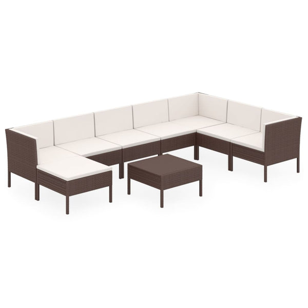 vidaXL 9-piece Garden Lounge Set with Cushions Poly Rattan Brown