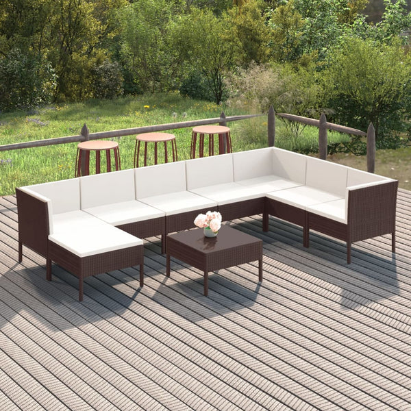 vidaXL 9-piece Garden Lounge Set with Cushions Poly Rattan Brown