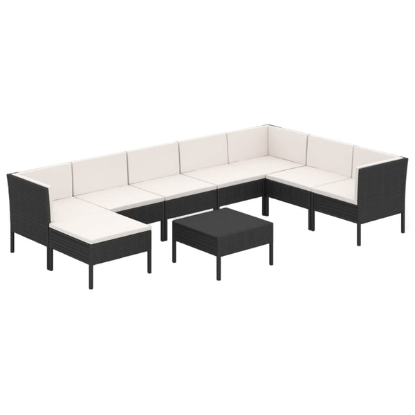 vidaXL 9-piece Garden Lounge Set with Cushions Poly Rattan Black