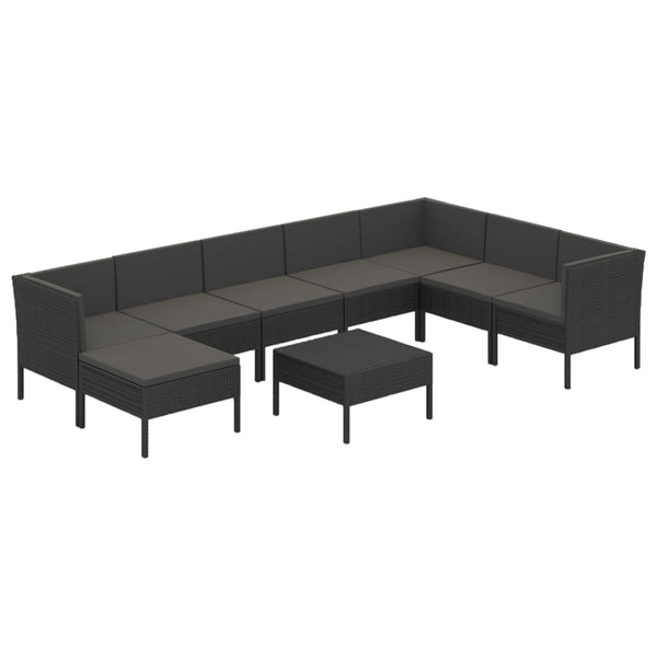 vidaXL 9-piece Garden Lounge Set with Cushions Poly Rattan Black
