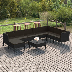 vidaXL 9-piece Garden Lounge Set with Cushions Poly Rattan Black