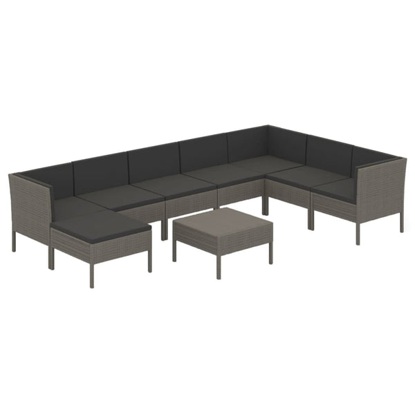vidaXL 9-piece Garden Lounge Set with Cushions Poly Rattan Grey