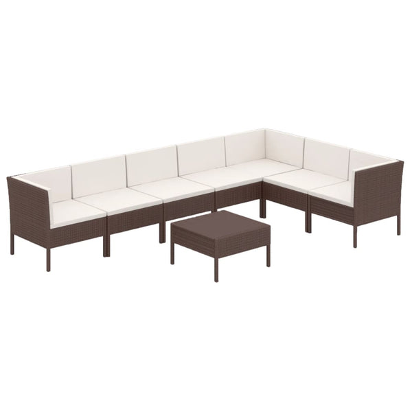 vidaXL 8-piece Garden Lounge Set with Cushions Poly Rattan Brown