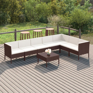 vidaXL 8-piece Garden Lounge Set with Cushions Poly Rattan Brown