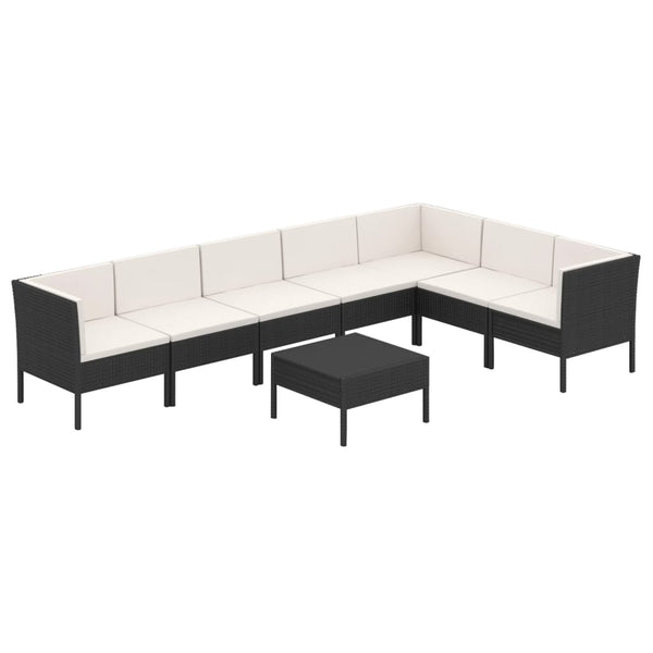 vidaXL 8-piece Garden Lounge Set with Cushions Poly Rattan Black