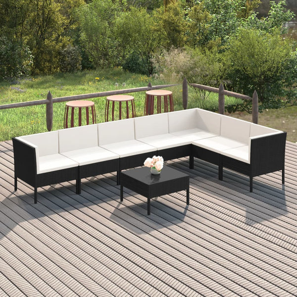 vidaXL 8-piece Garden Lounge Set with Cushions Poly Rattan Black