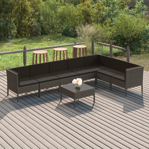 vidaXL 8-piece Garden Lounge Set with Cushions Poly Rattan Grey